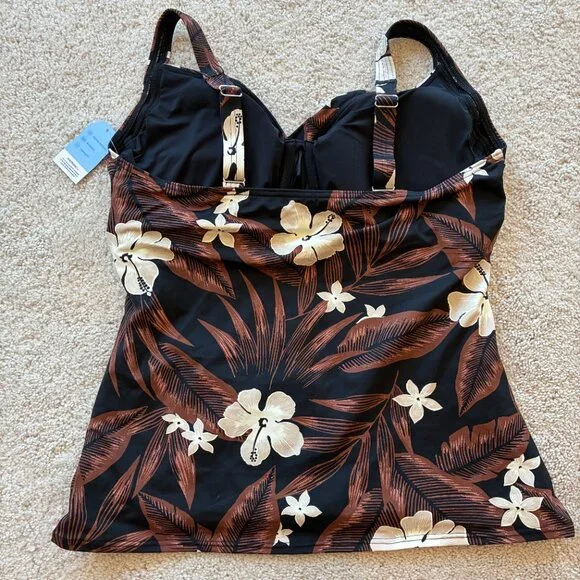 NWT Lands' End Plus Standard Vneck Wrap Underwire Floral Palm Tankini Swim Top - Picture 8 of 13
